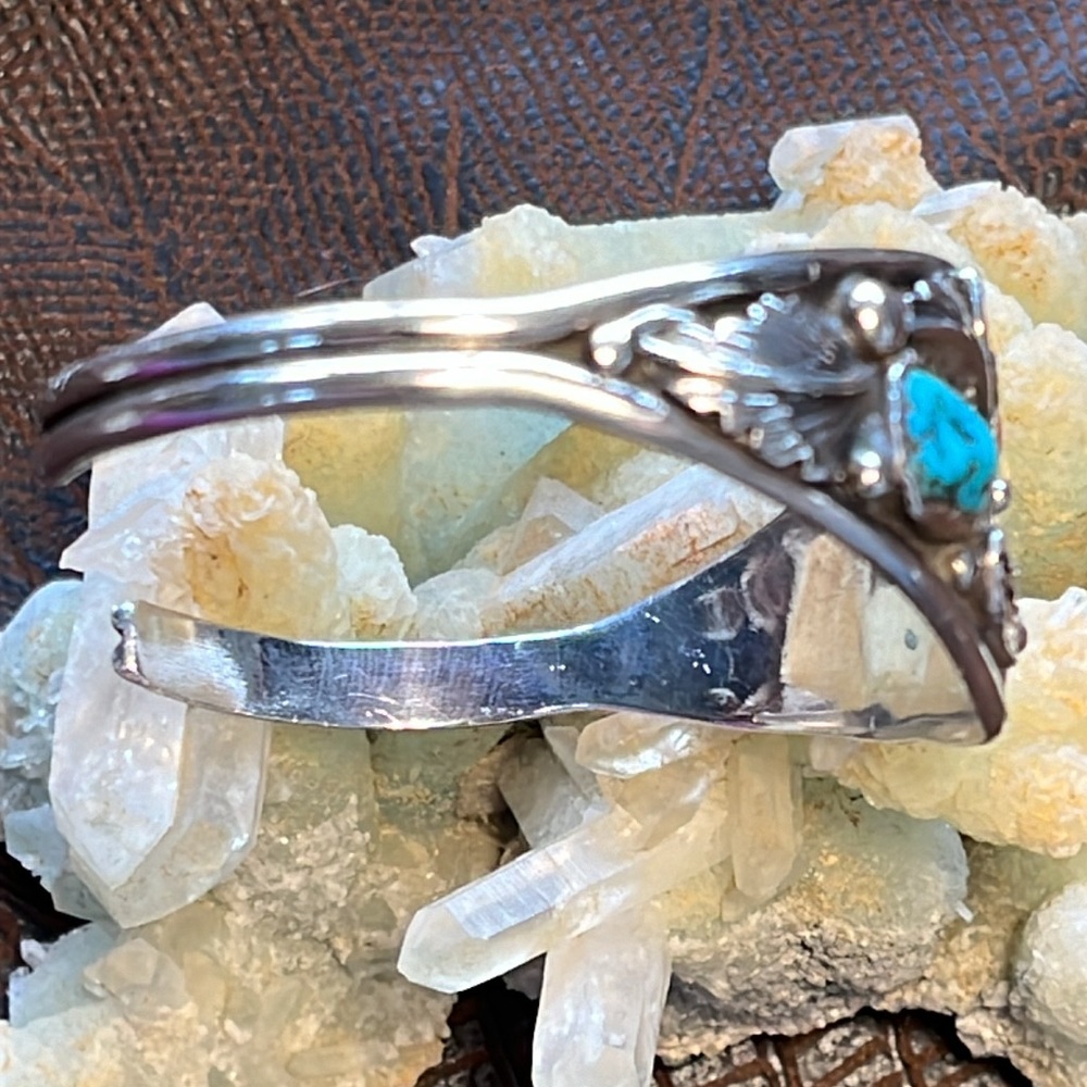 Sterling Silver, Turquoise and Coral Cuff Bracelet - Picture 9 of 9
